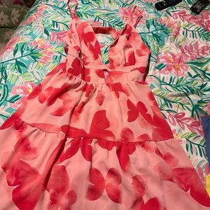 SHEIN Red and Pink Backless Dress